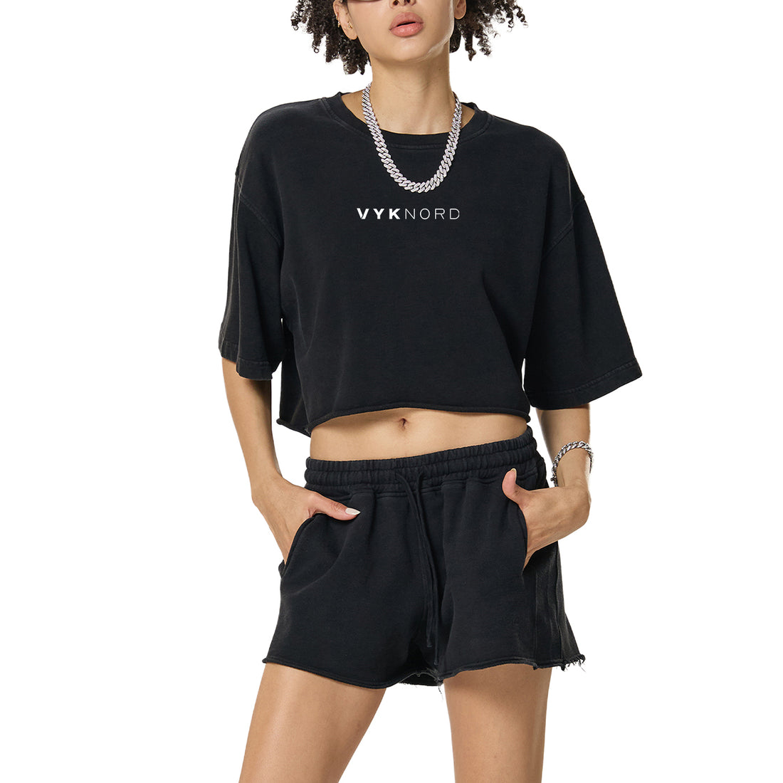 Snow Washed Raw Edge Crop Top - Vyknord
